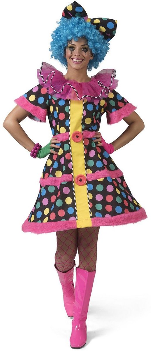 Clown & Nar Kostuum | Hotty Dotty Talloze Gekleurde Stippen Clown | Vrouw | Maat 36-38 | Carnaval kostuum | Verkleedkleding